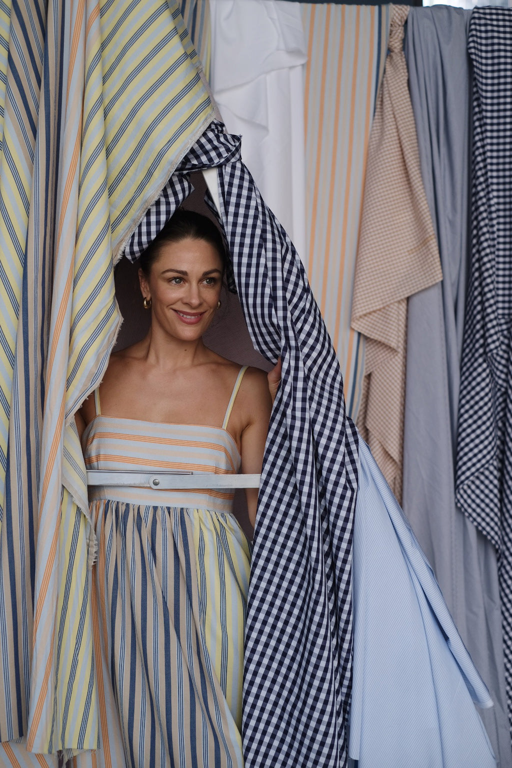 Gingham Cotton Poplin blå / hvit