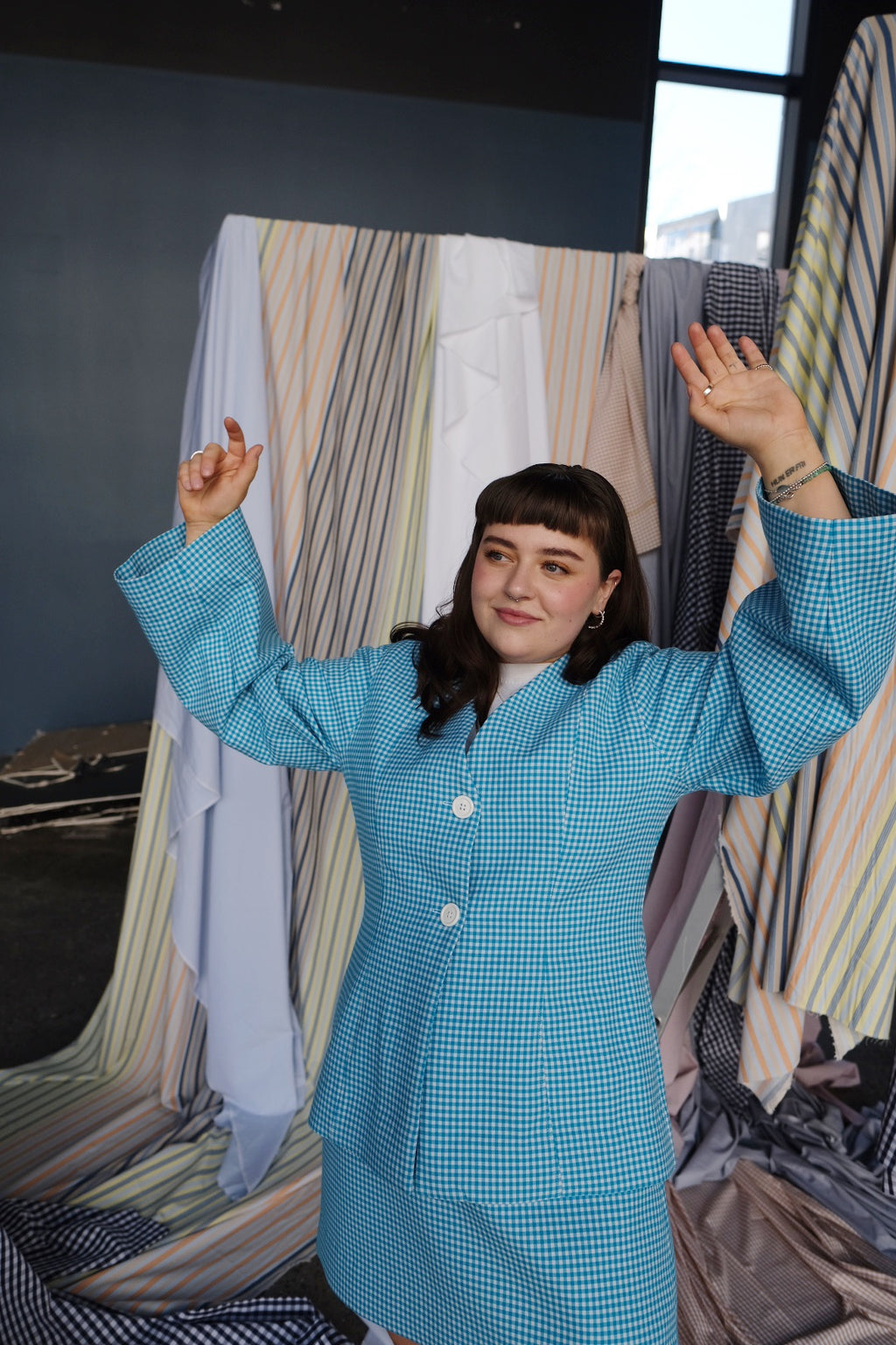 Splittable Gingham Wool hvit, turkis