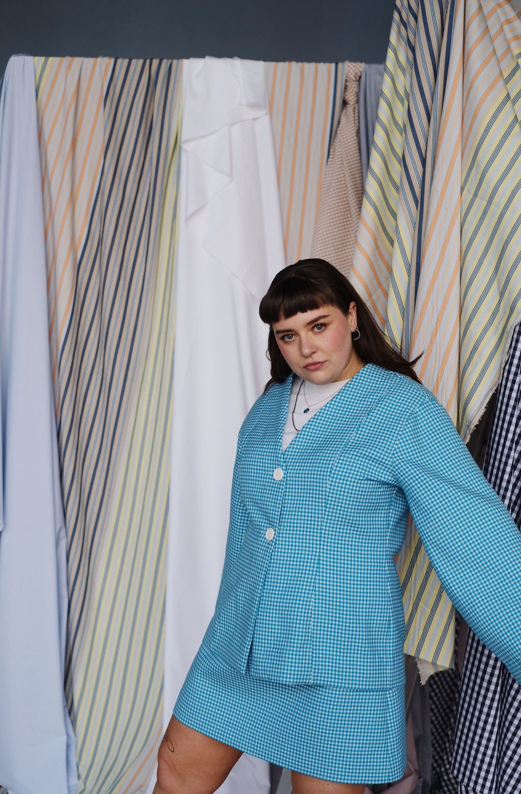 Splittable Gingham Wool hvit, turkis