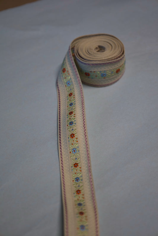 Jacquardbånd blomstret 25 mm Ecru