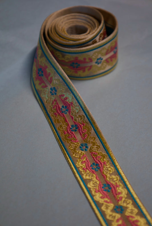 Jacquardbånd 30 mm Beige/Rosa