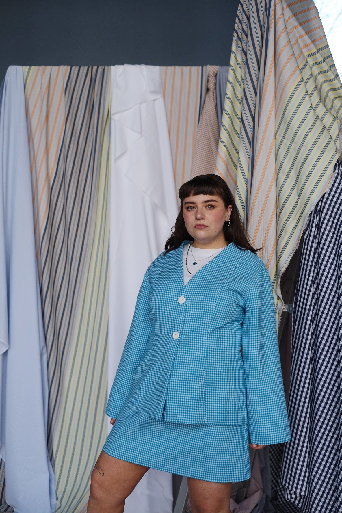 Splittable Gingham Wool hvit, turkis