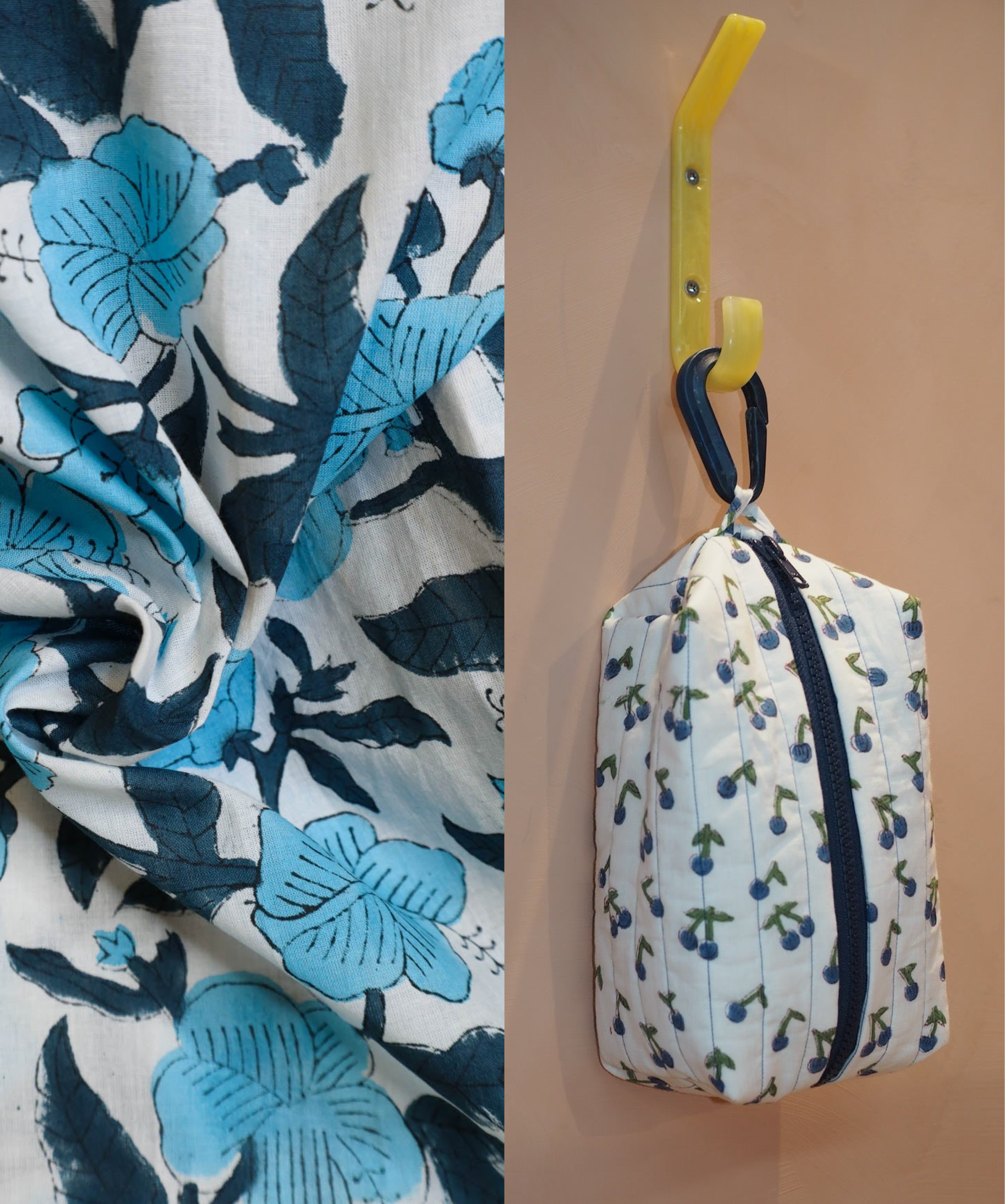 Toalettmappe sypakke - Smaragdskogblomst m/ lyseblå krok