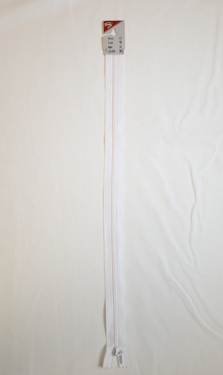 Glidelås 40 cm hvit