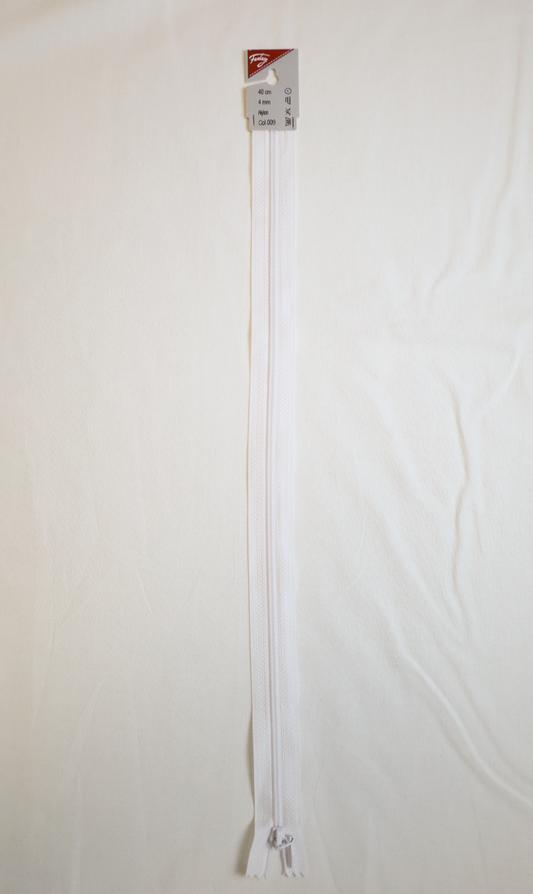 Glidelås 40 cm hvit