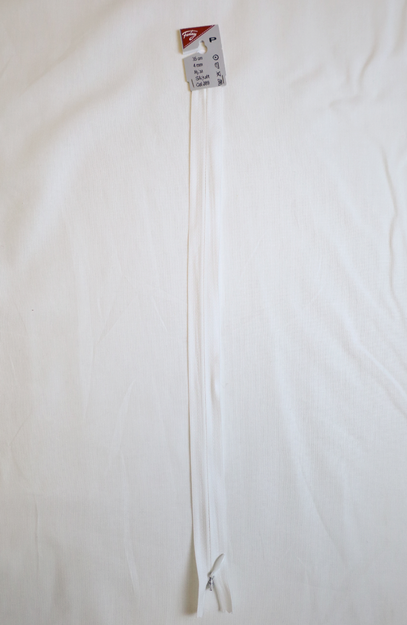 Usynlig glidelås hvit 35 cm