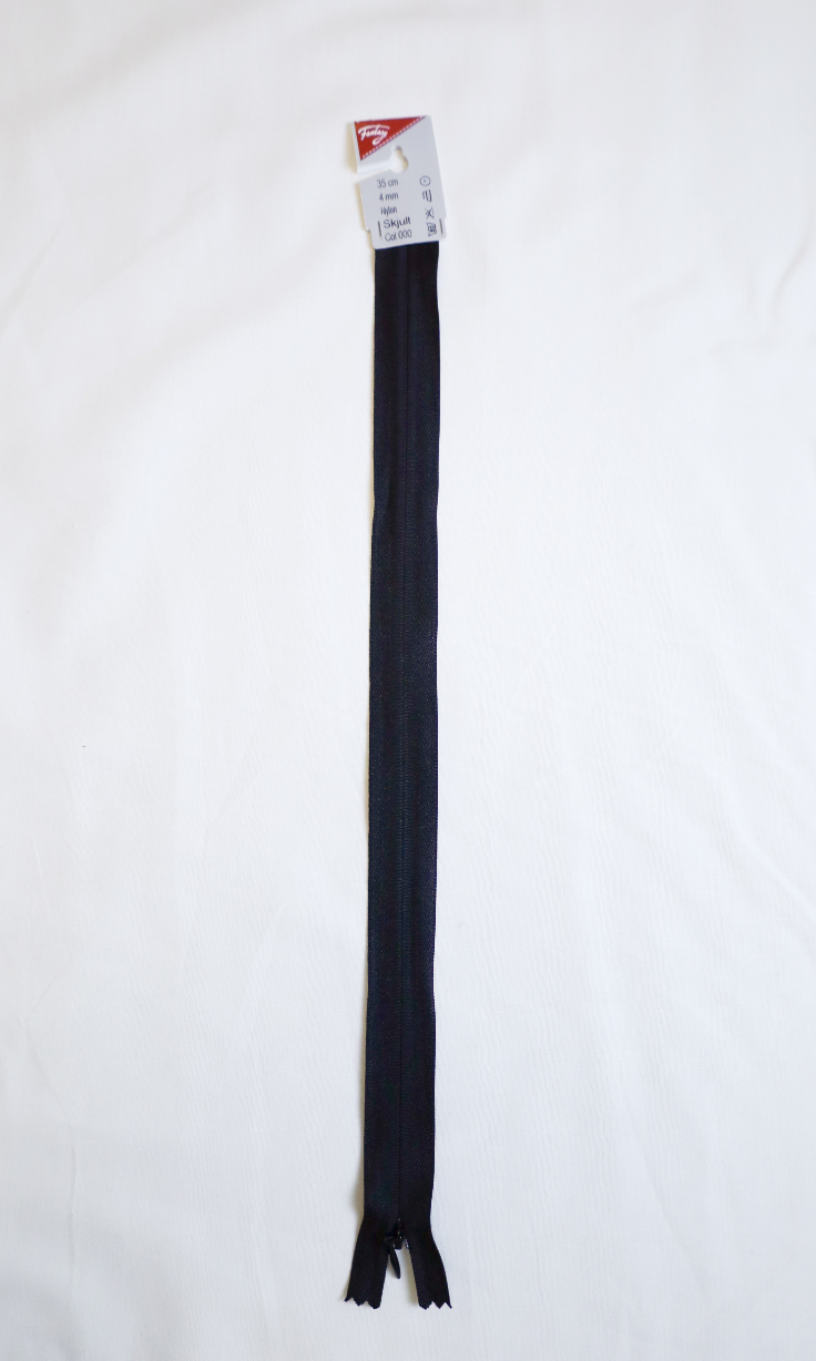 Usynlig glidelås sort 35 cm