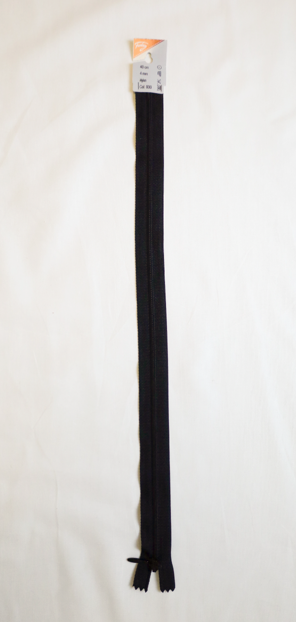 Glidelås 40 cm sort