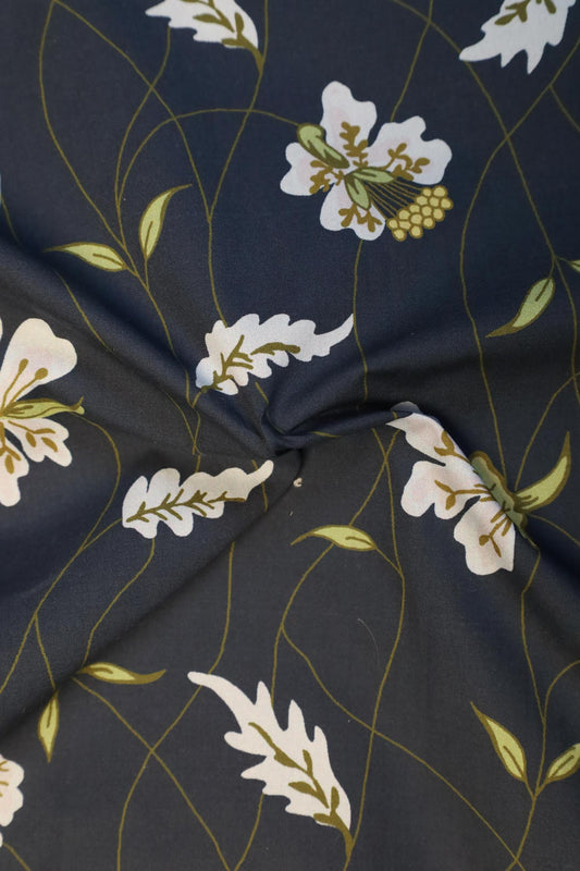 byTimo - 765 Mørk Blå Poplin store blomster