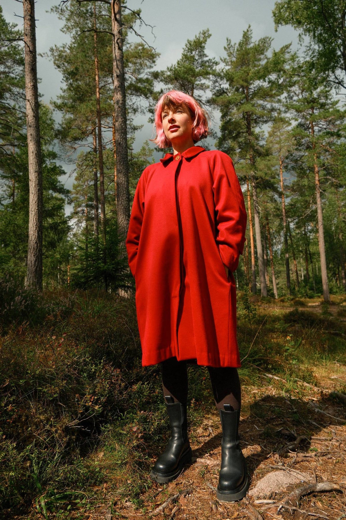Fæbfrakk sypakke - Eplerød ull/kasjmir
