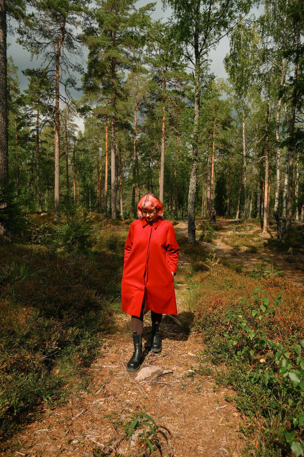 Fæbfrakk sypakke - Eplerød ull/kasjmir