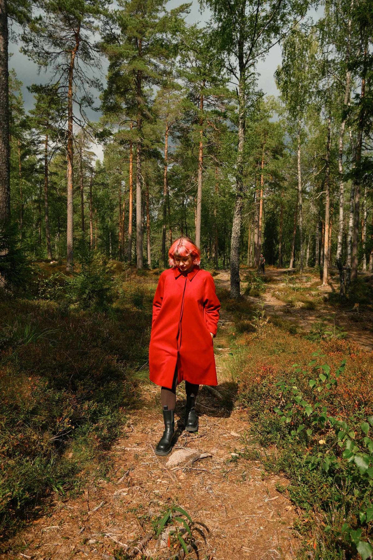 Fæbfrakk sypakke - Eplerød ull/kasjmir