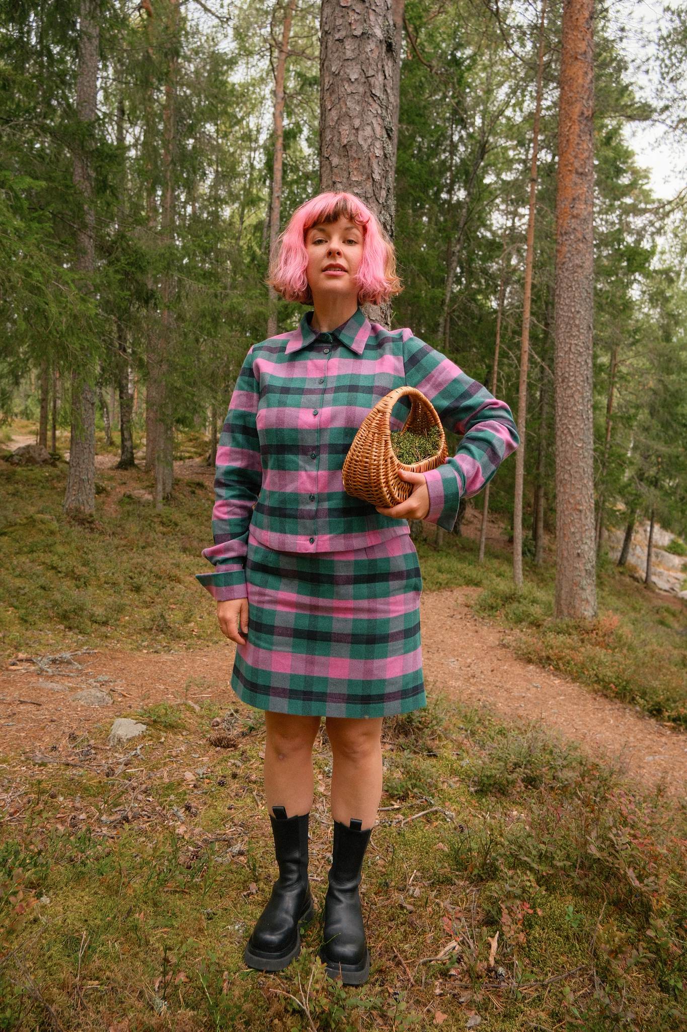 Bjørn Flanell - Ruter Grønn og rosa