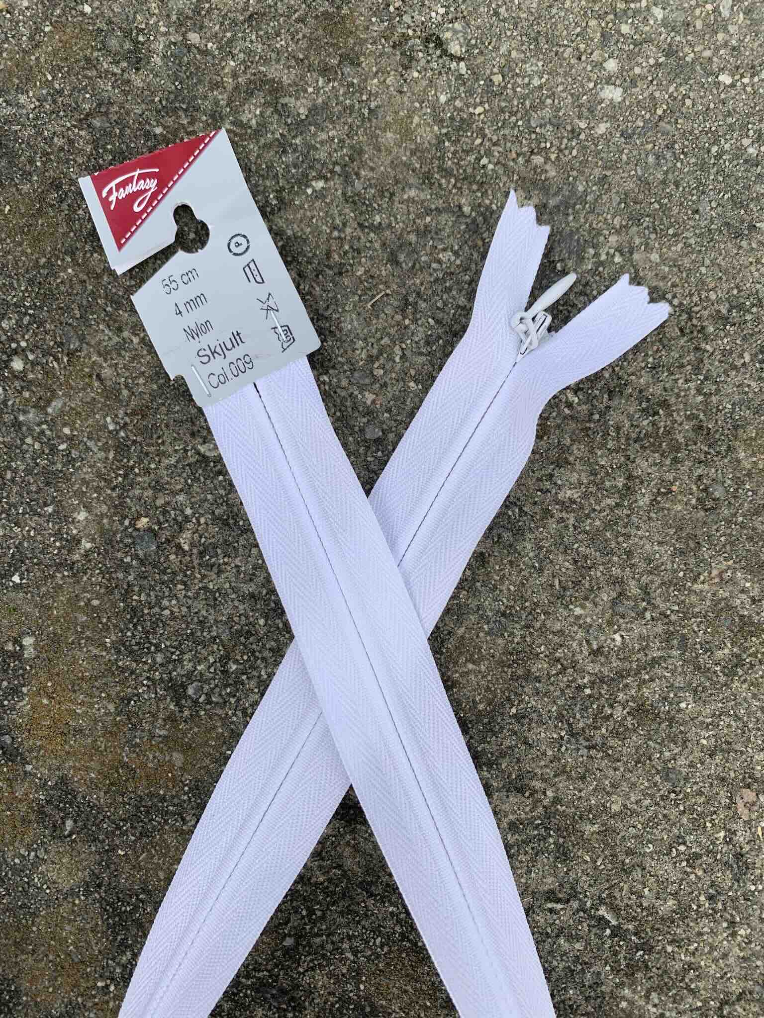 Glidelås skjult 55cm - Bleket hvit