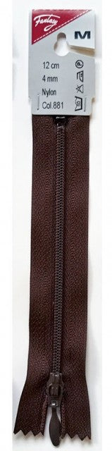 Glidelås 15 cm, 881 brun