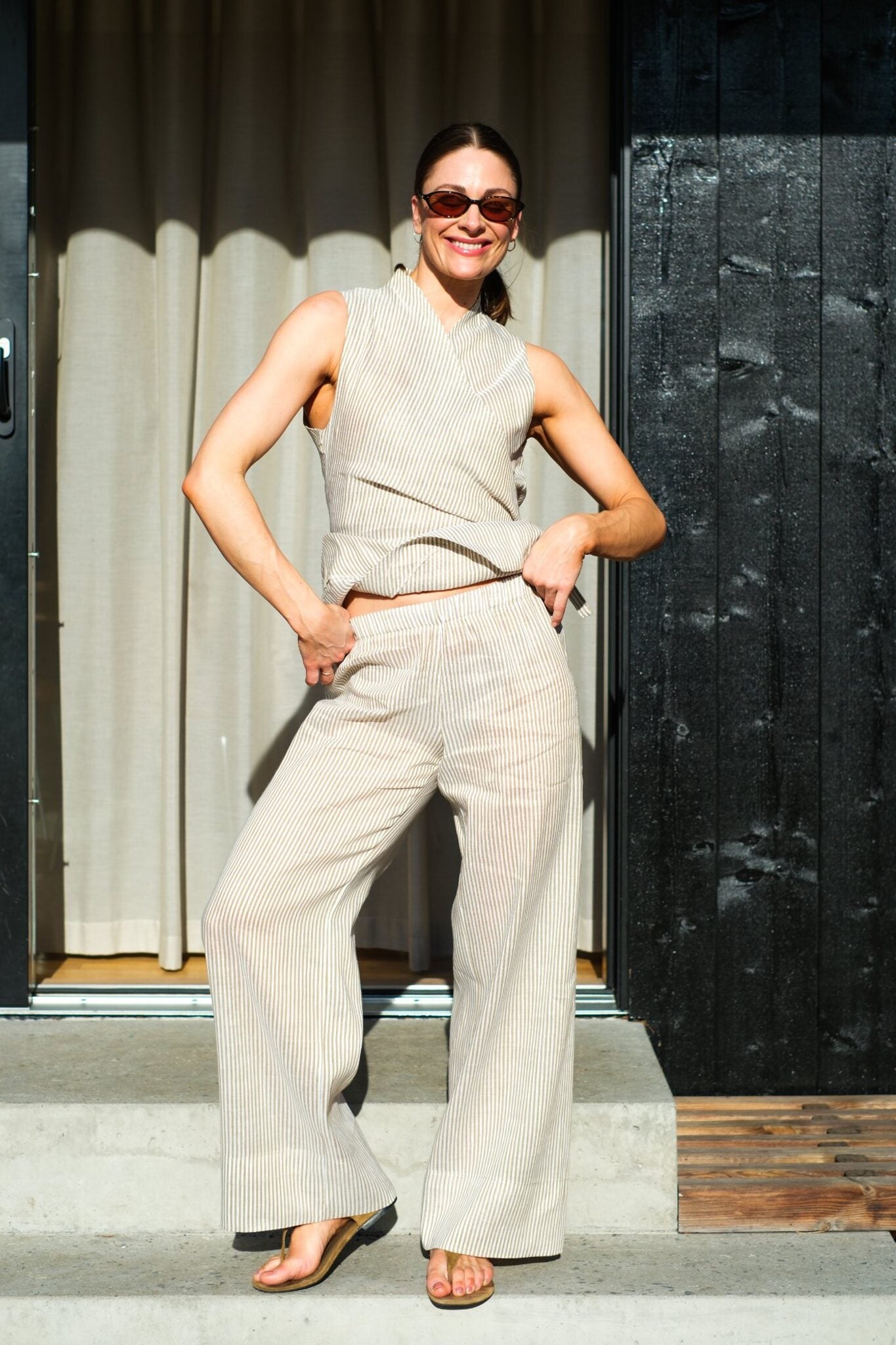 Linda - Stripet beige Lin/Bomull