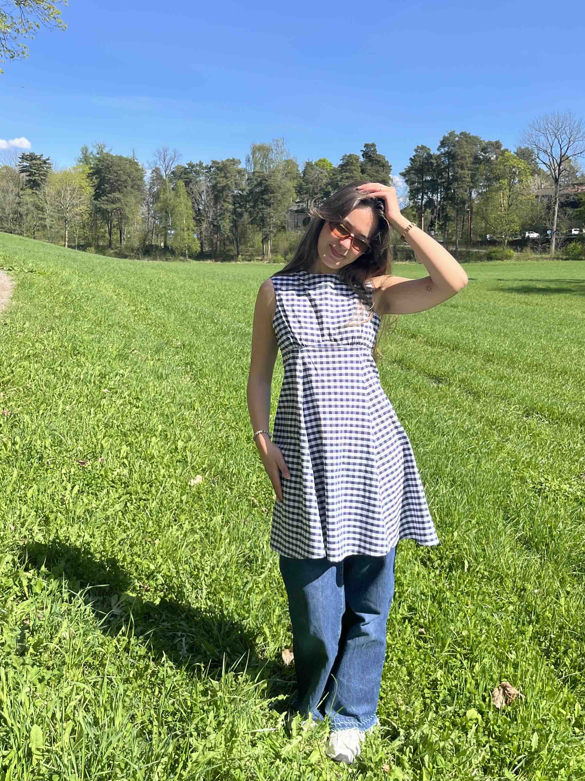 Gingham Cotton Poplin blå / hvit
