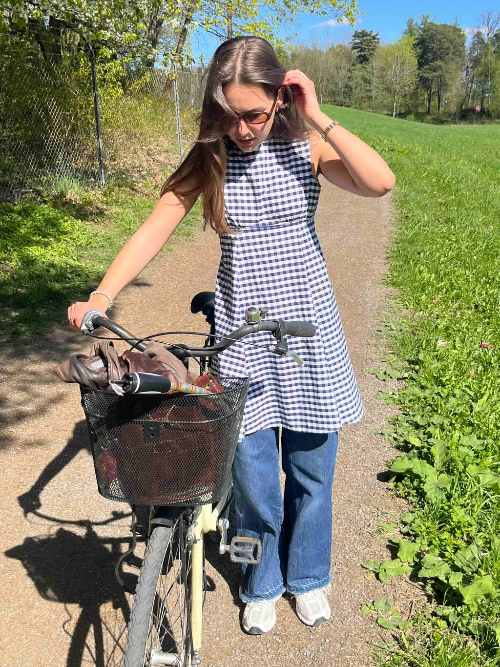 Gingham Cotton Poplin blå / hvit