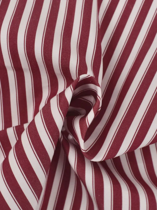 Polly - Striper vinrød Poplin